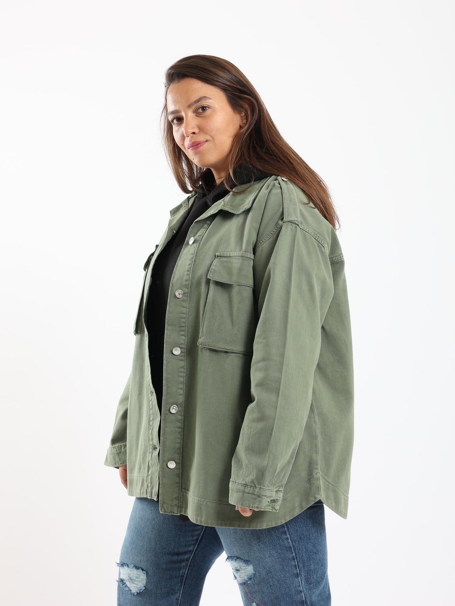 Shacket with Flap Pockets - Olive