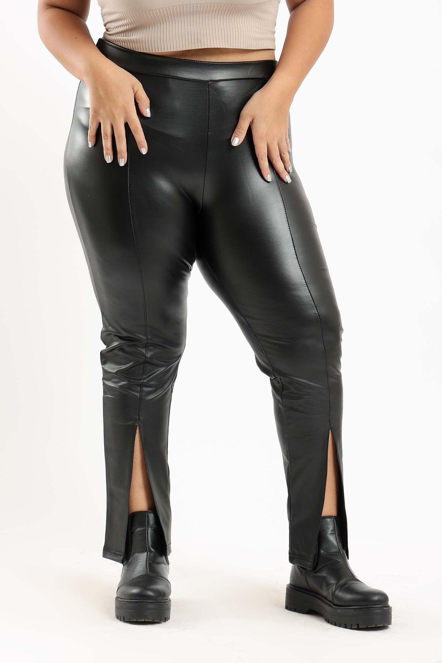 Black Leather Pants with Slit