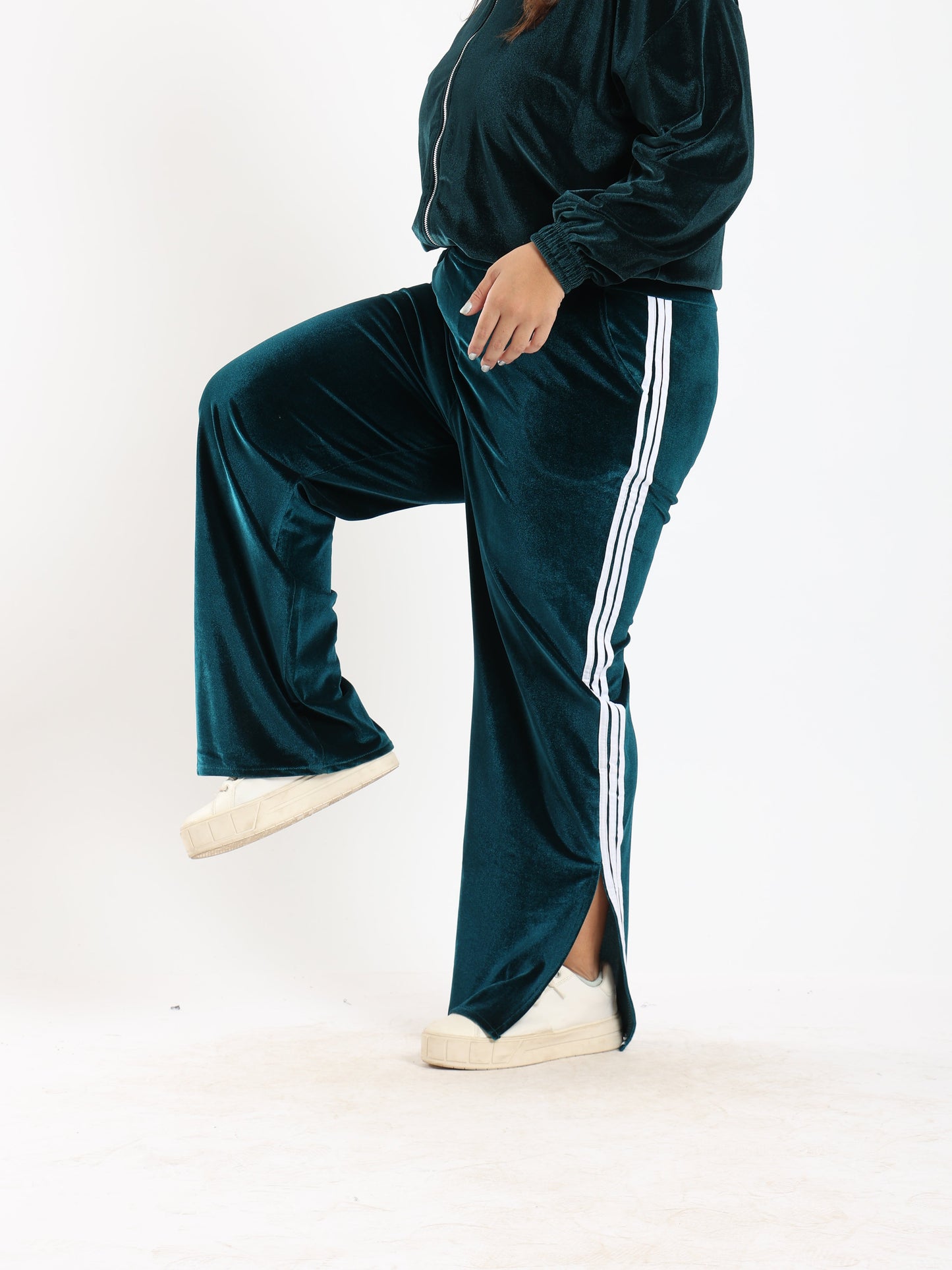 Velvet Striped Lounge Pants - Teal Green