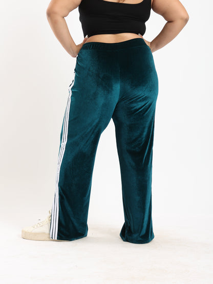 Velvet Striped Lounge Pants - Teal Green