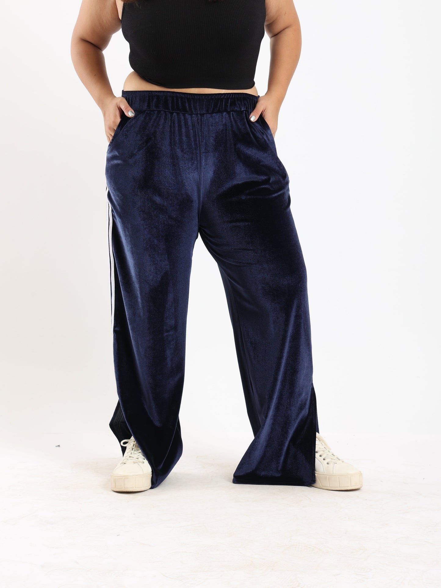 Velvet Striped Lounge Pants - Navy