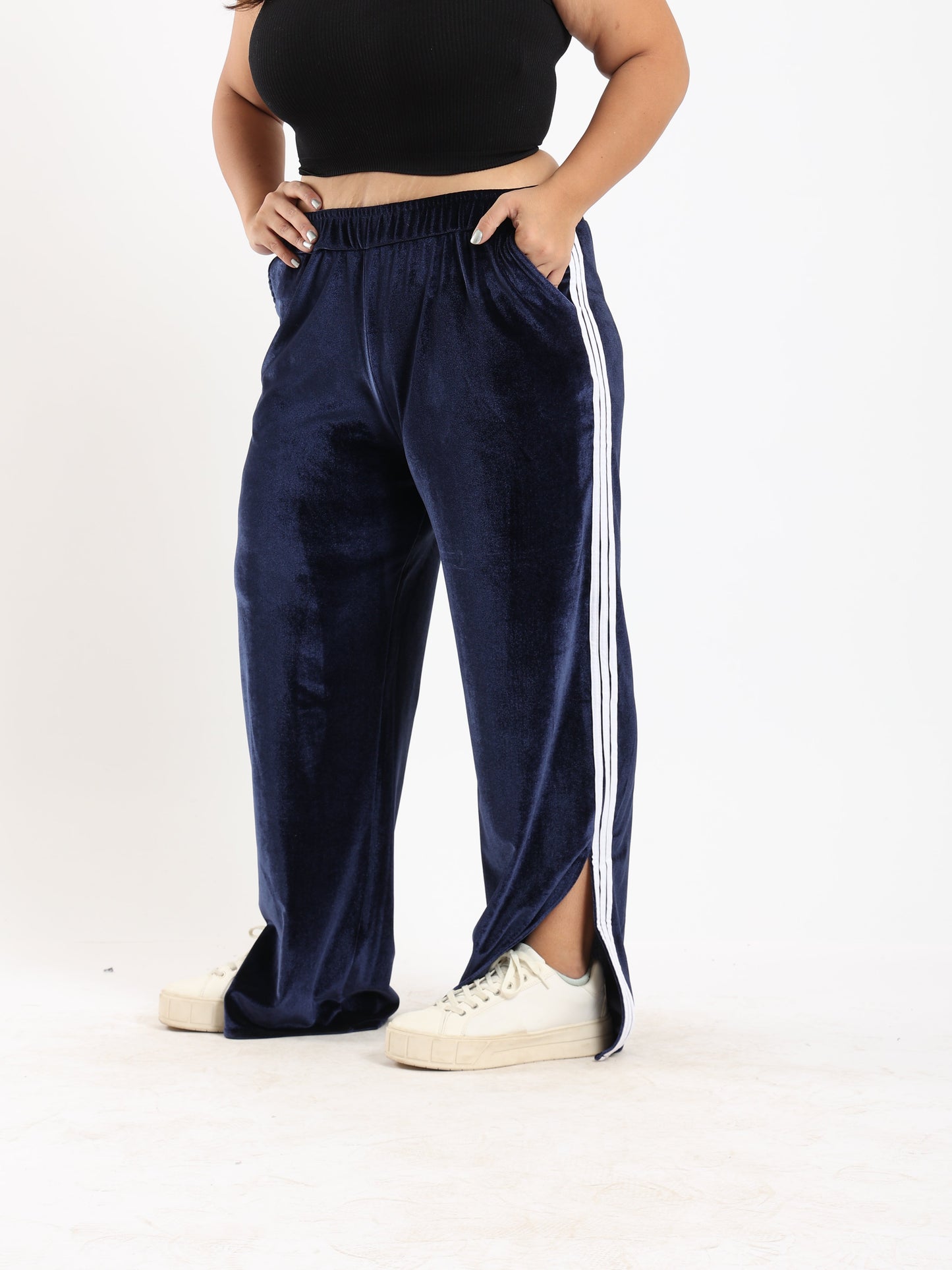 Velvet Striped Lounge Pants - Navy