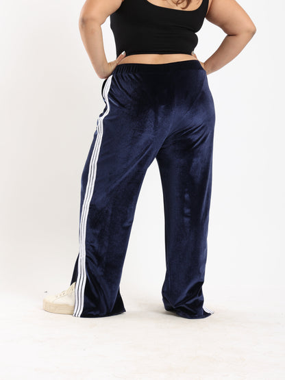 Velvet Striped Lounge Pants - Navy