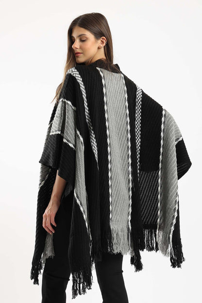 Wide Vertical Knitted Poncho