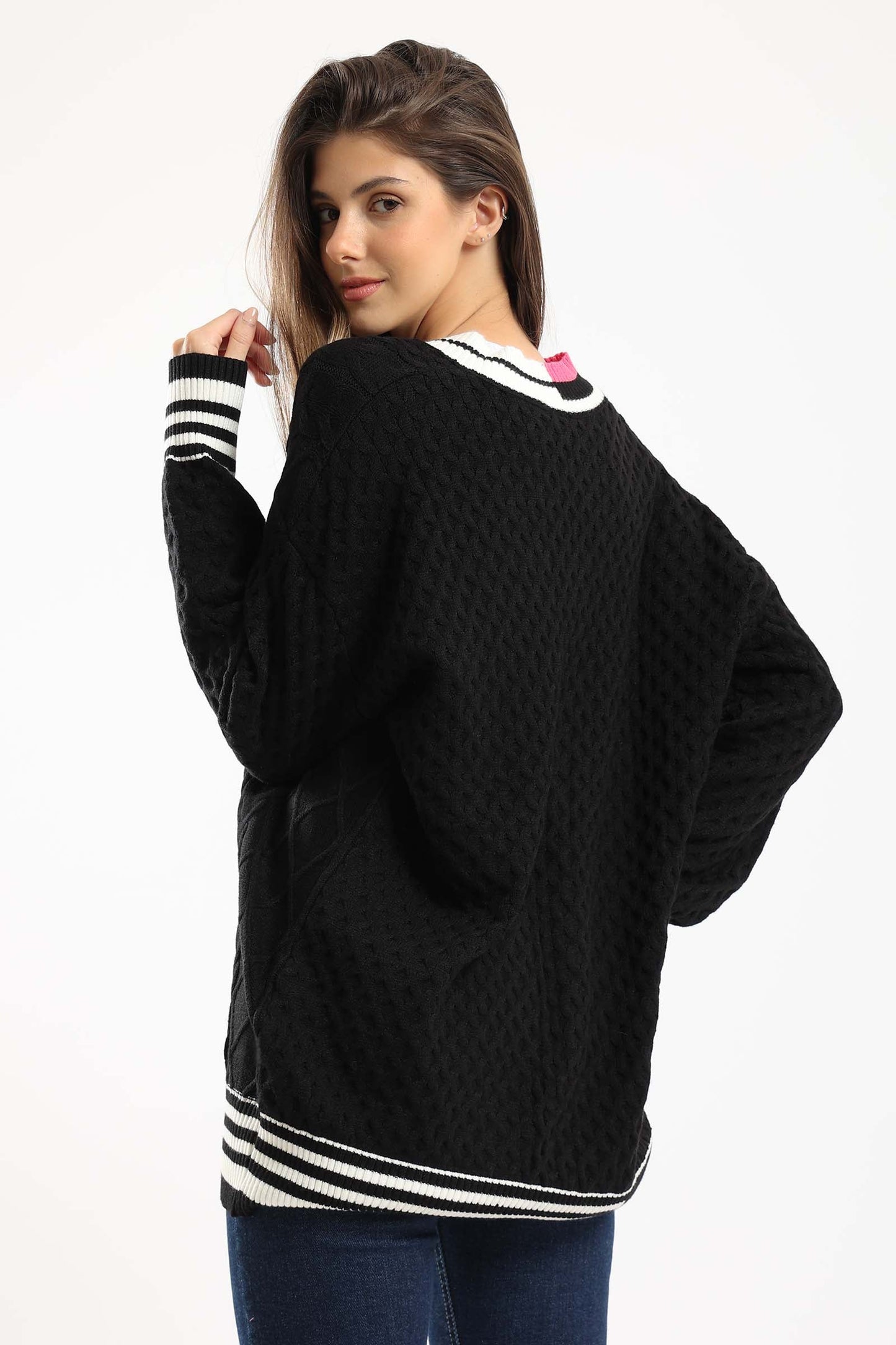 Colored V-Neck Pullover - Black