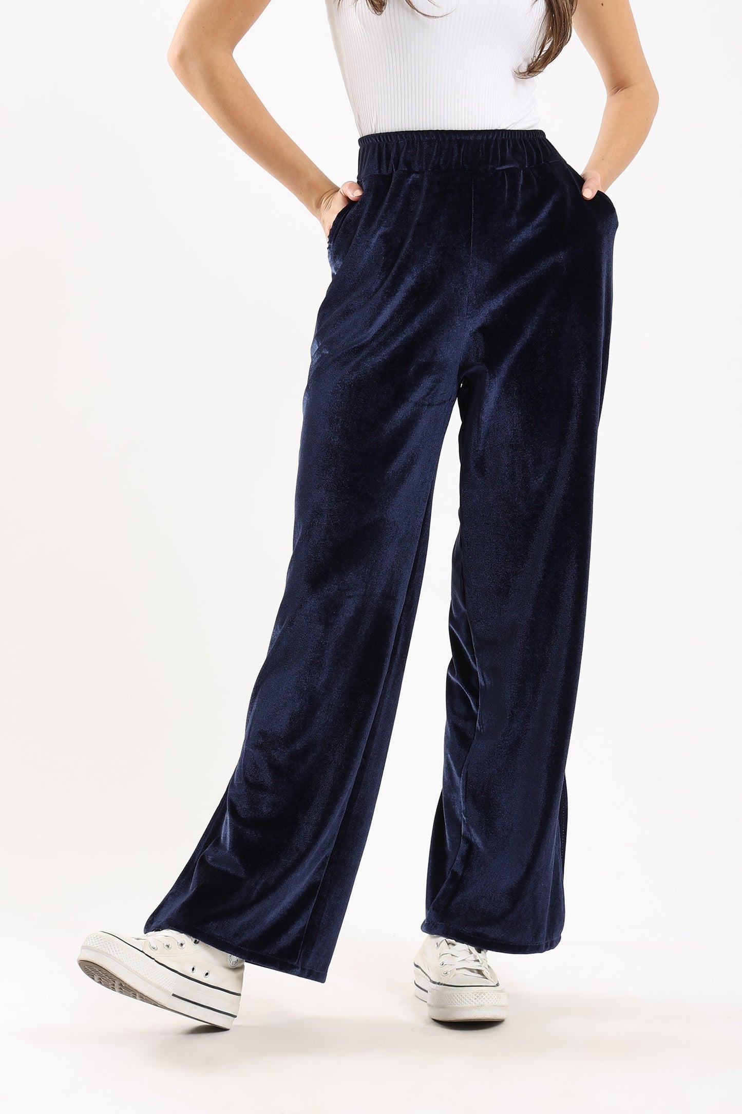 Velvet Striped Lounge Pants - Navy