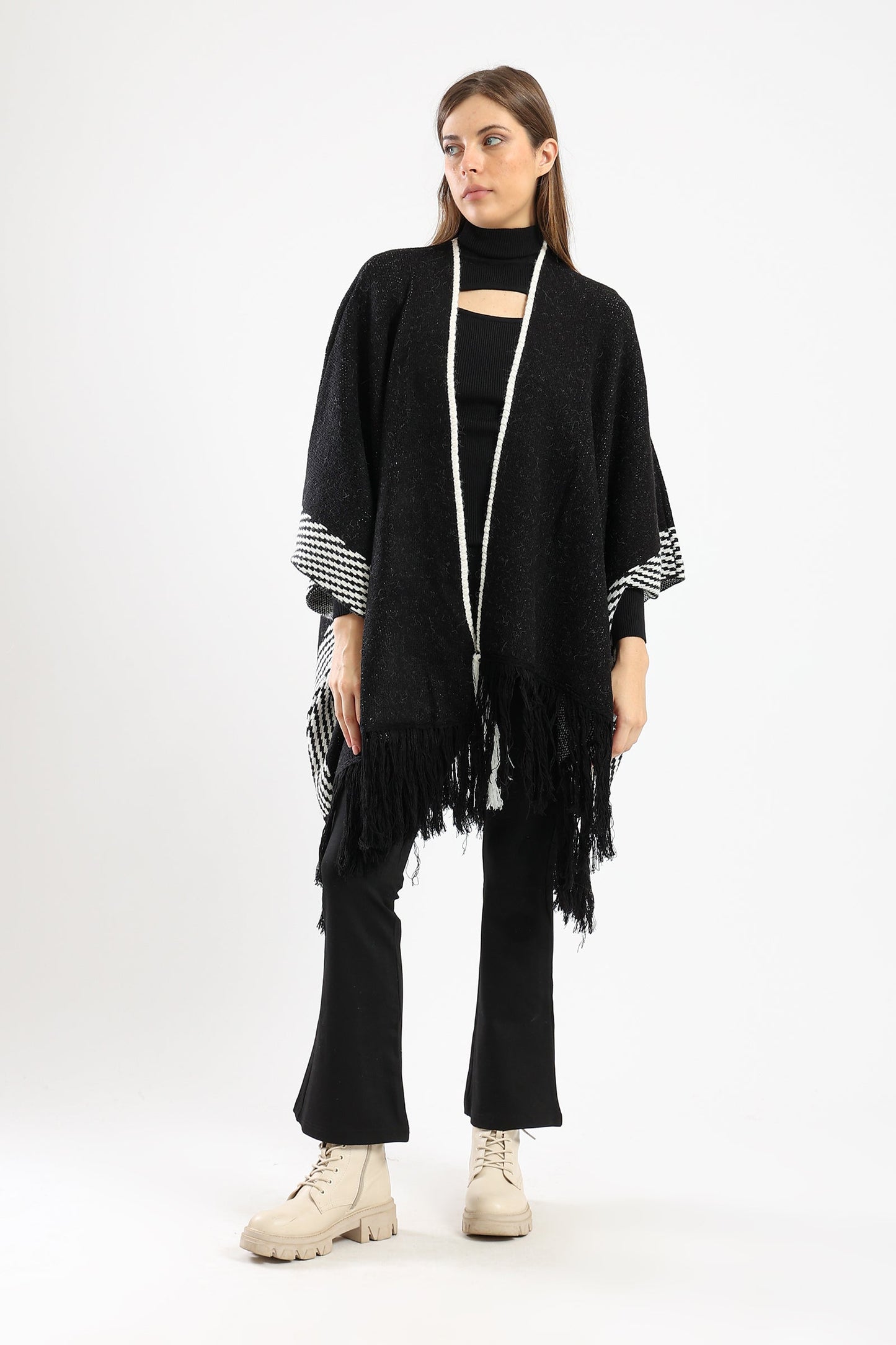 Fringe Hem Knitted Cape