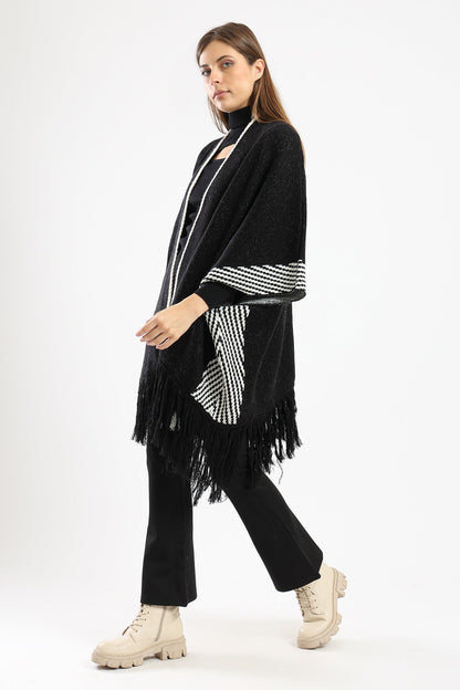 Fringe Hem Knitted Cape