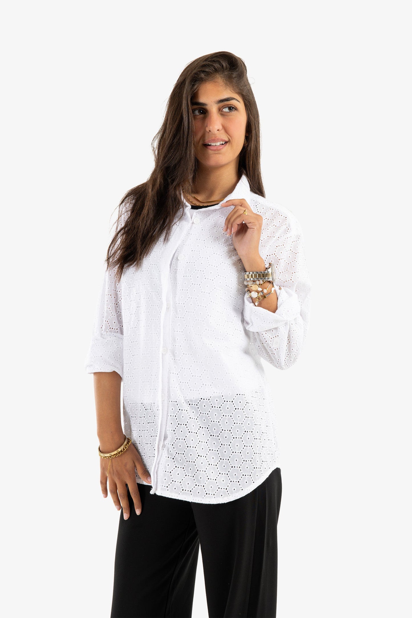 Perforated Round Hem Shirt