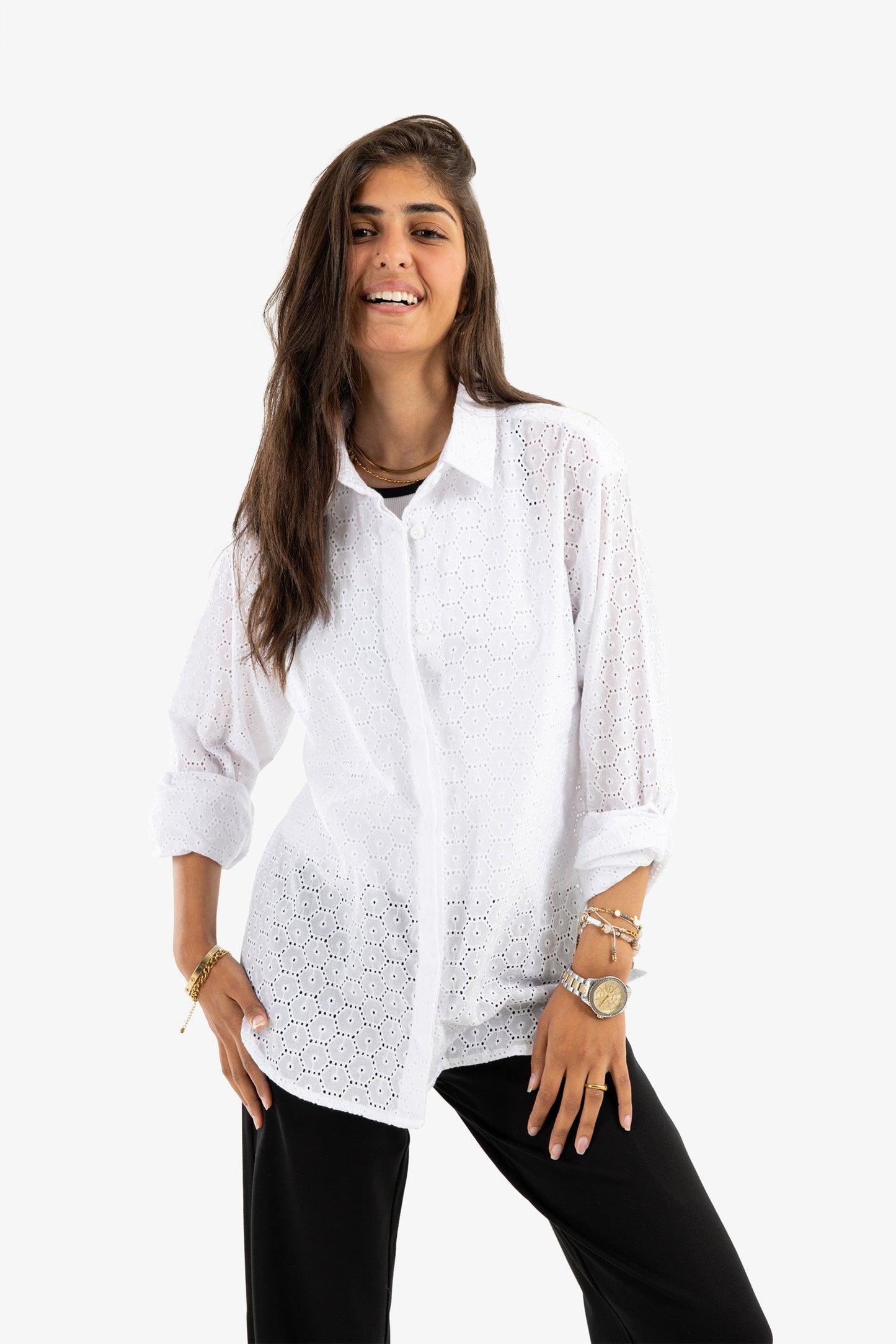 Perforated Round Hem Shirt