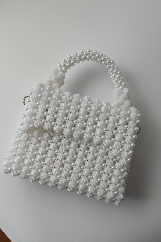 Loly CCB Pearl Beads Pattern Tote Bag – White