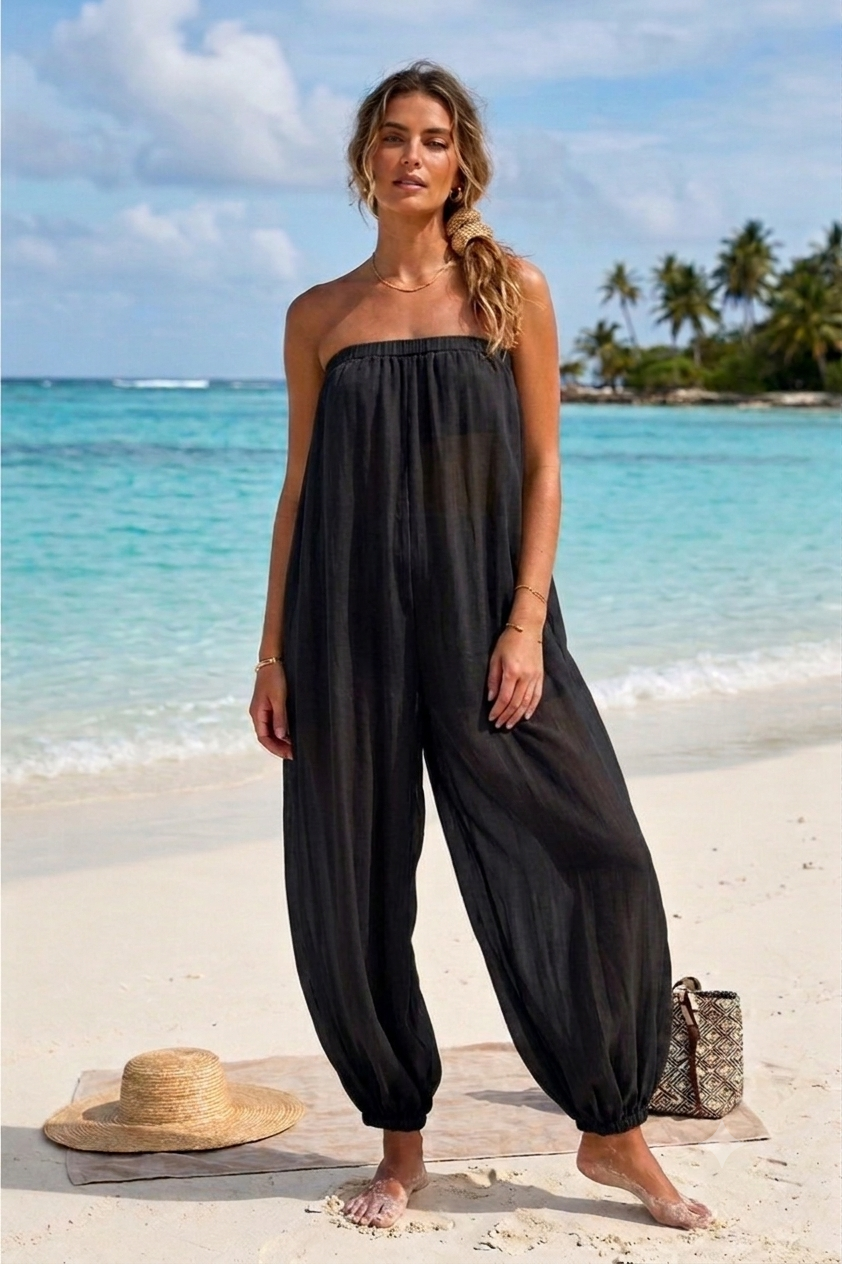 Strapless Balloon Leg Jumpsuit – Black