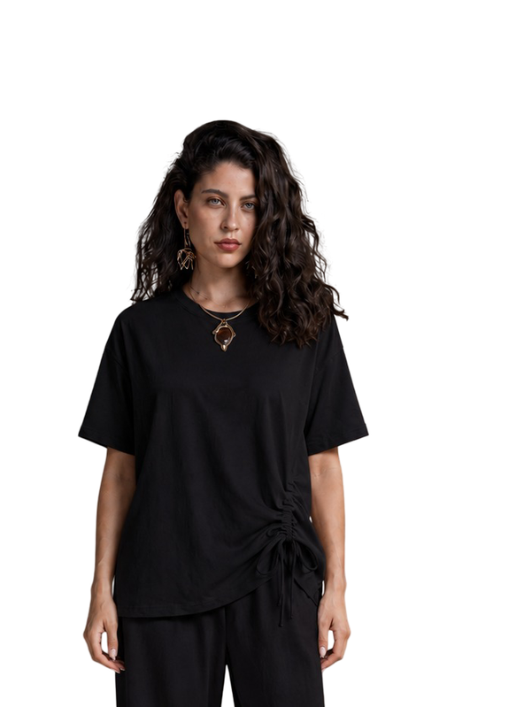 Ruched Side Lounge T-Shirt – Black