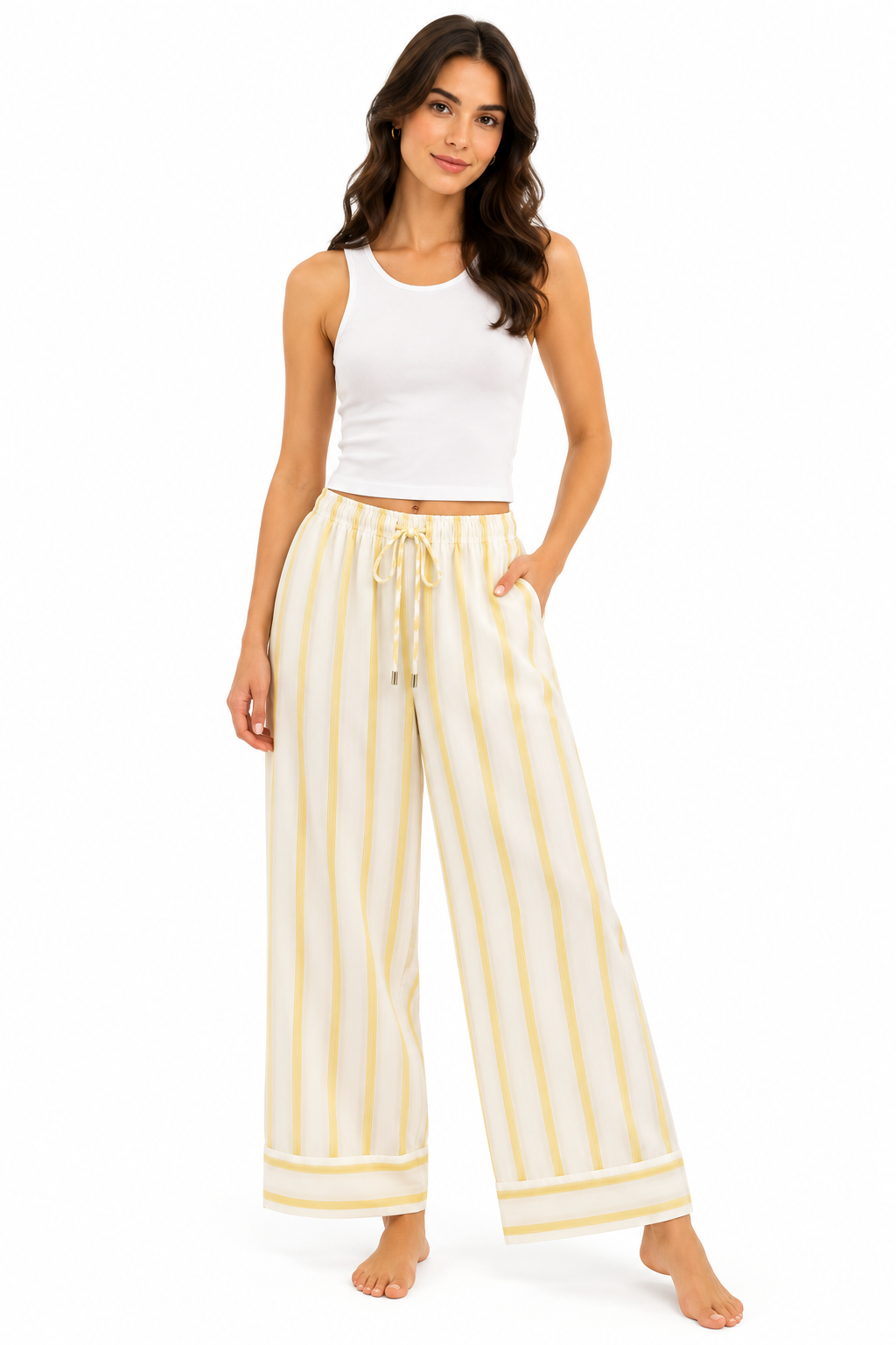 Striped Wide Pants - Yellow