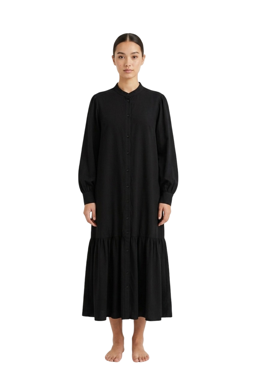 Gathered Hem Dress - Black