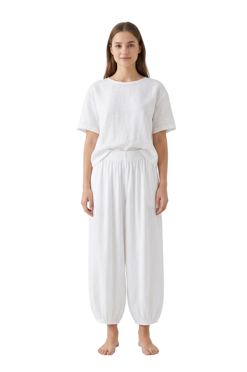 Balloon Waist Pants - White