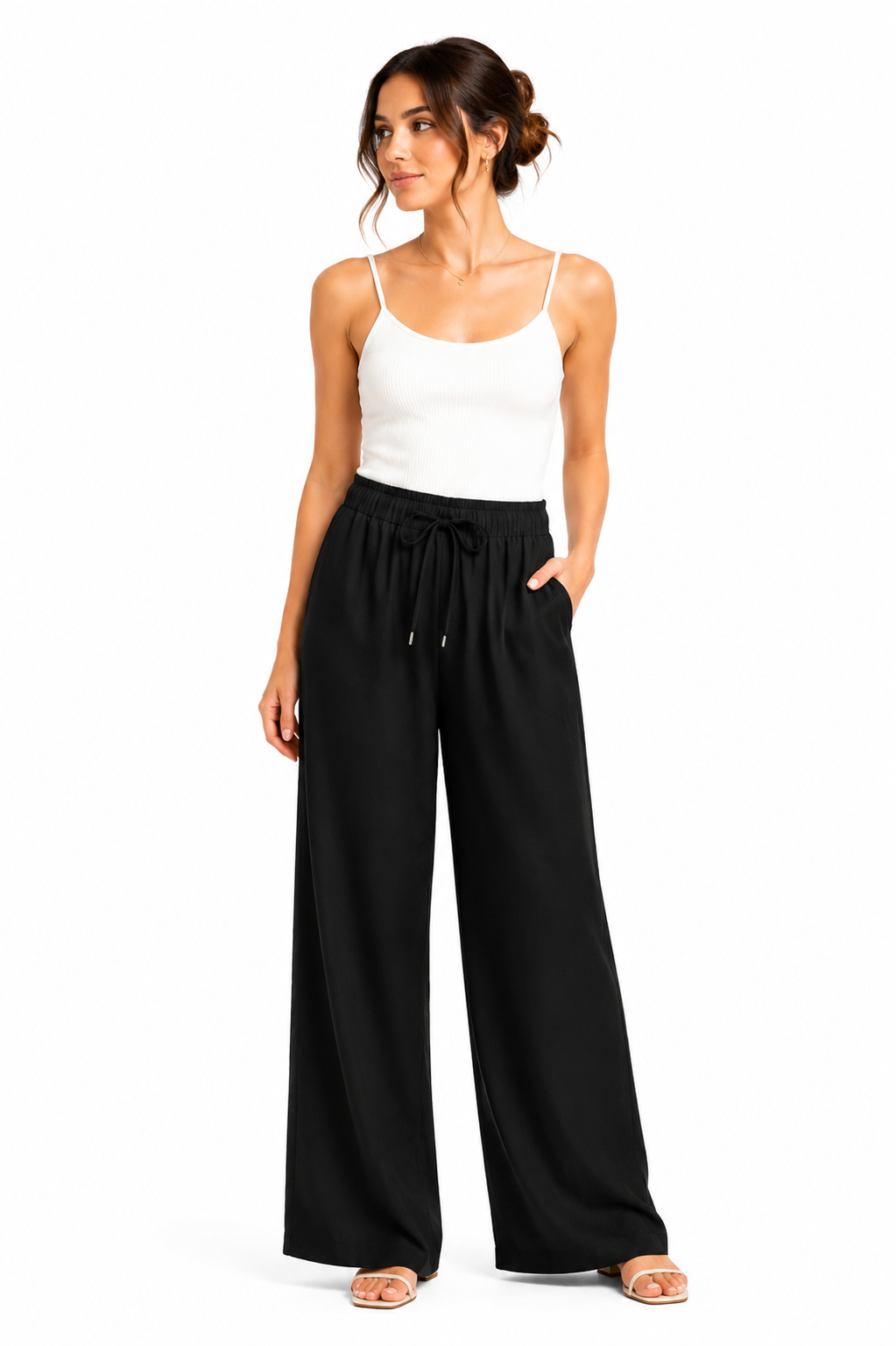 Wide High-Waist Lightweight Kripon Pants - Black