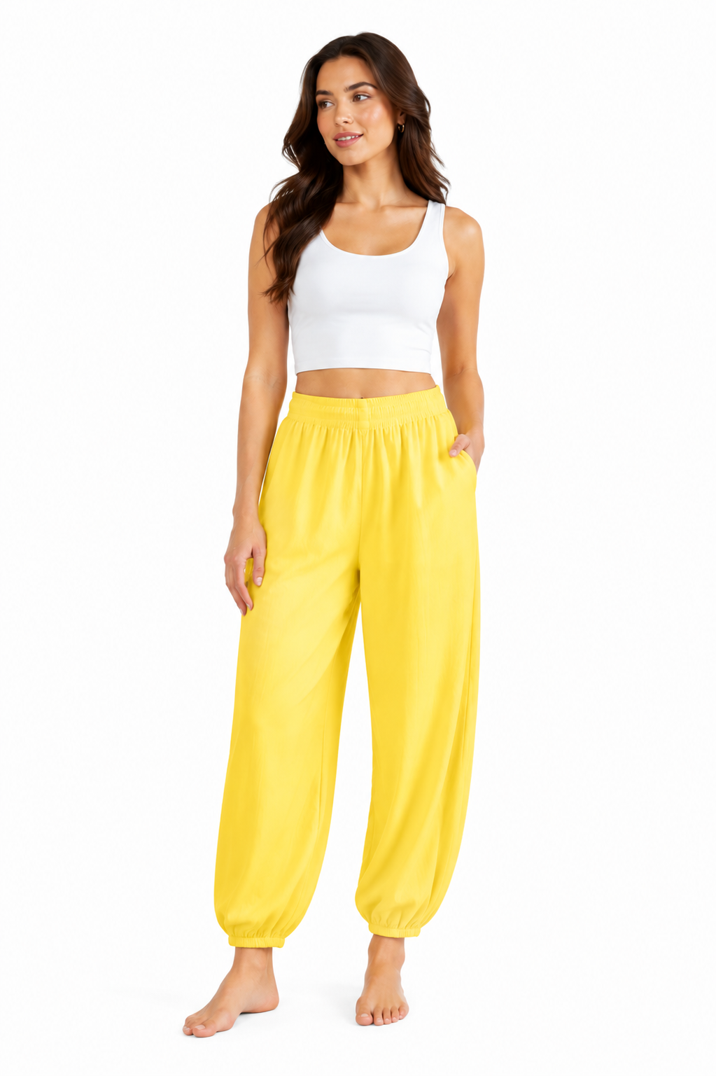 Balloon Waist Pants - Yellow