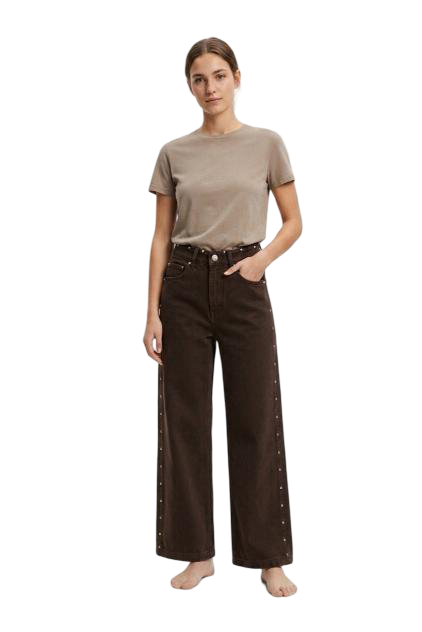Studded Wide Jeans - Dark Brown