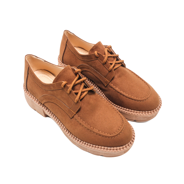 Suede Lace-Up Shoes – Camel