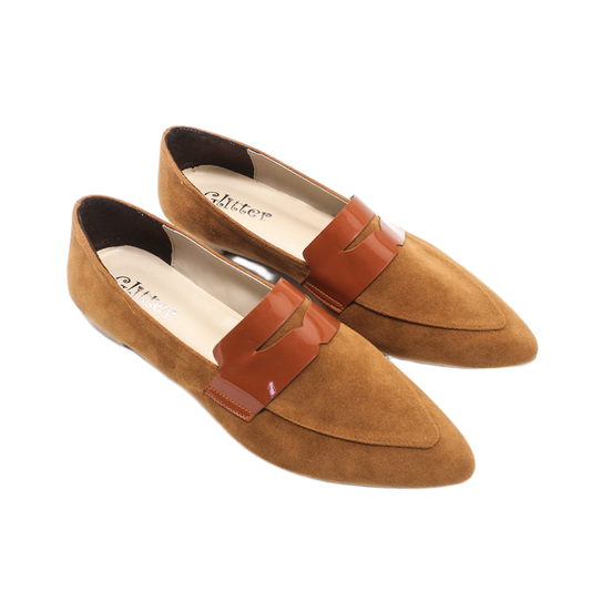 Suede Elegant Ballerina Shoes - Camel