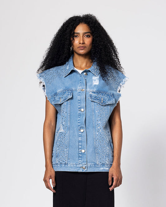 Denim Blingy Vest - Light Blue