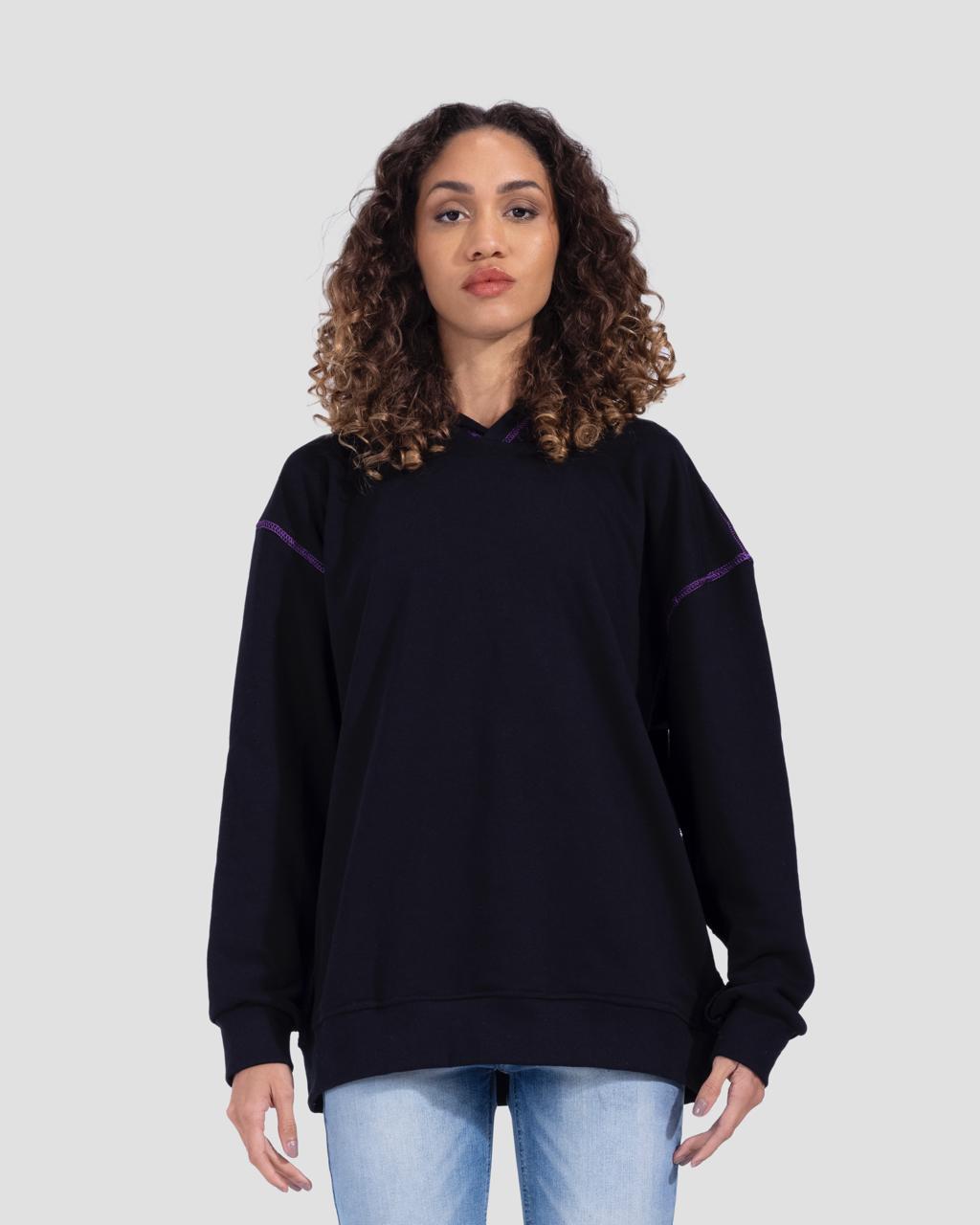 Cotton Pull Over Hoodie - Black