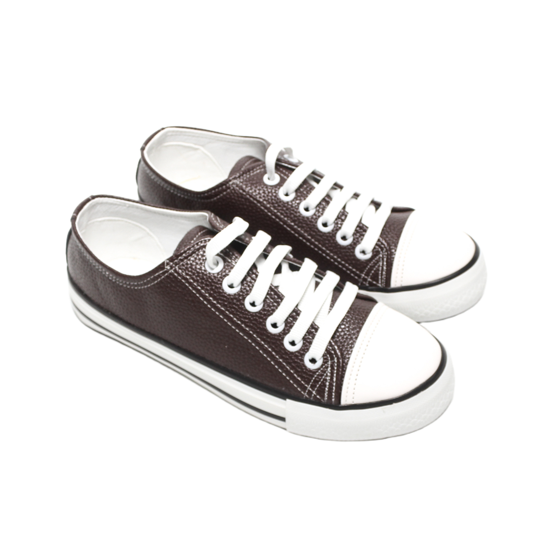 Textured Lace-Up Casual Sneakers – Brown