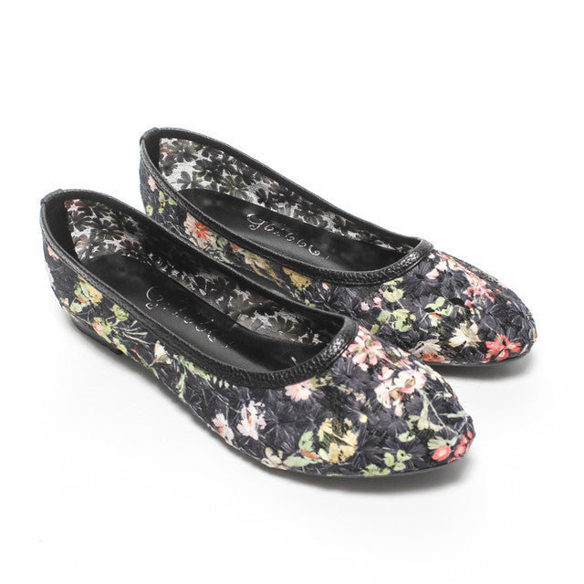 Floral Mesh Ballerina Flats - Black