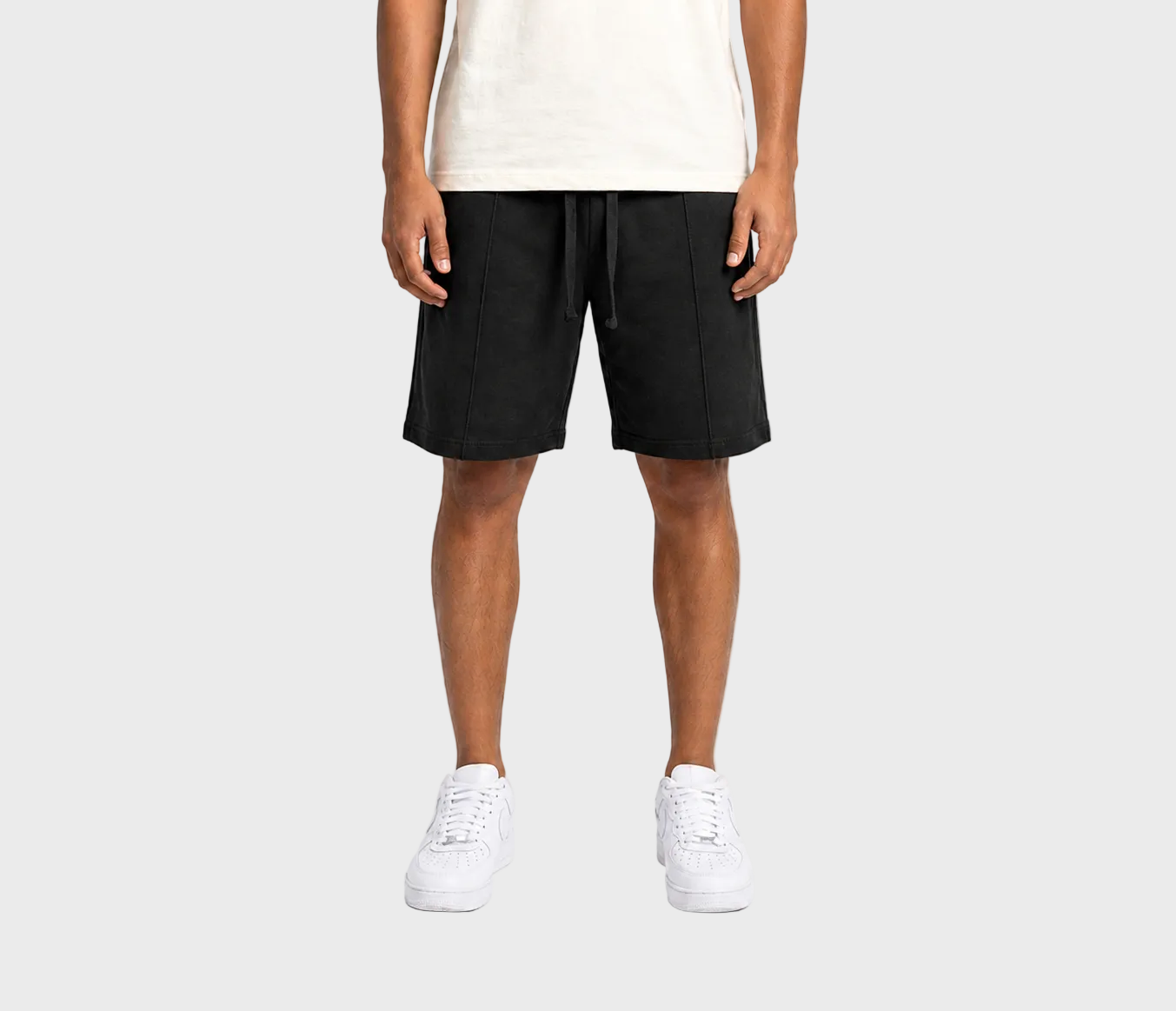 Black Stitched Panel Cotton Shorts
