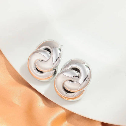 Zinc Alloy Twisted Knot Stud Earrings – Silver