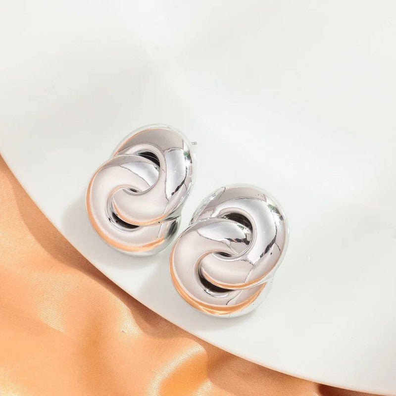 Zinc Alloy Twisted Knot Stud Earrings – Silver