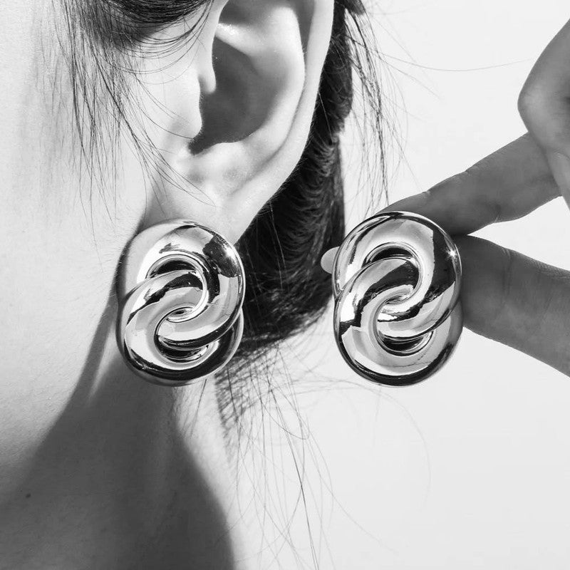 Zinc Alloy Twisted Knot Stud Earrings – Silver