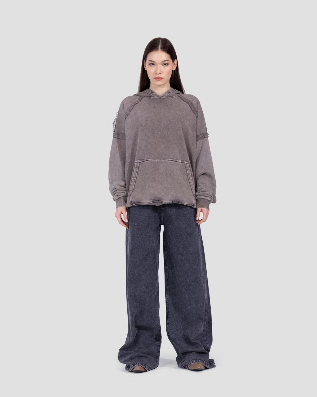 Basic wide-leg pants in washed Dark grey