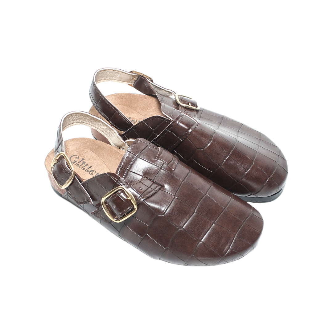 Faux Leather Crocodile-Pattern Winter Sandals – Brown