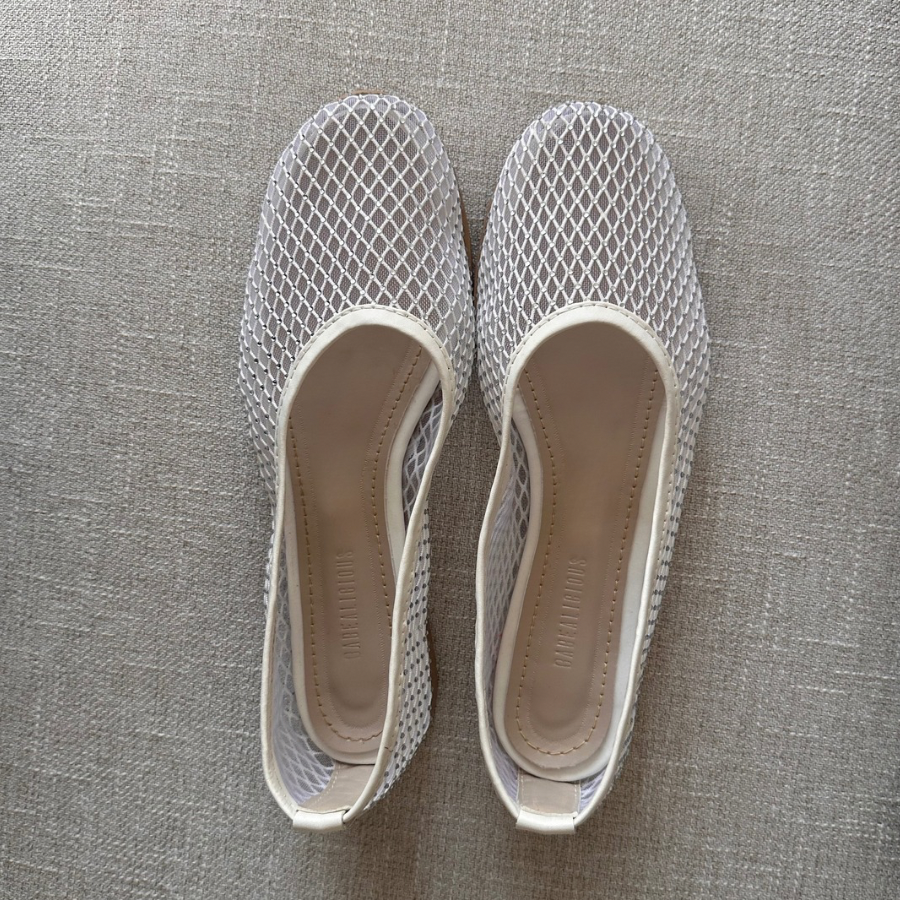 Crystal Fishnet Ballerina Flats – White