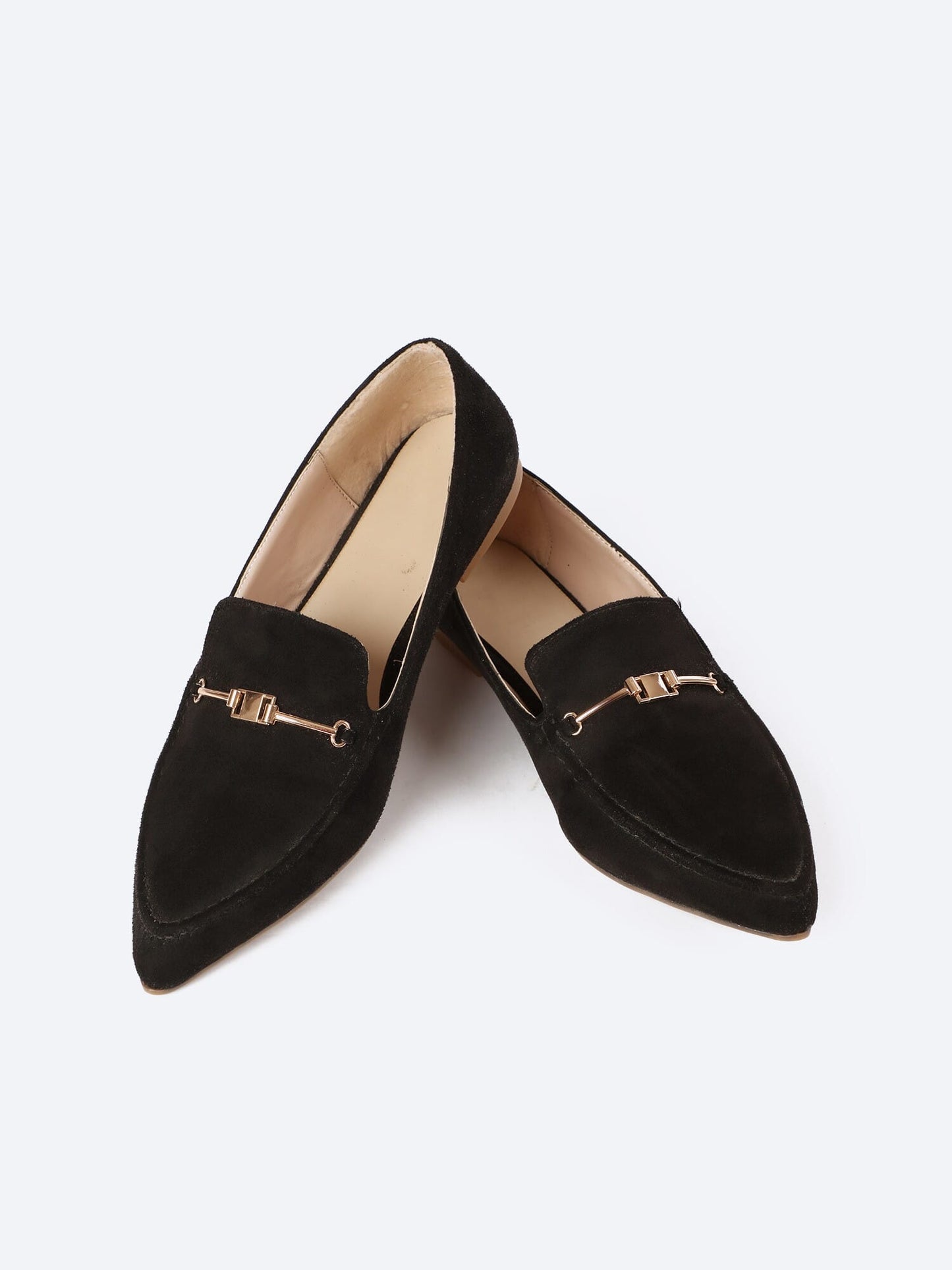 Suede Flat Ballerina Shoes Sharp Edge With Accessories