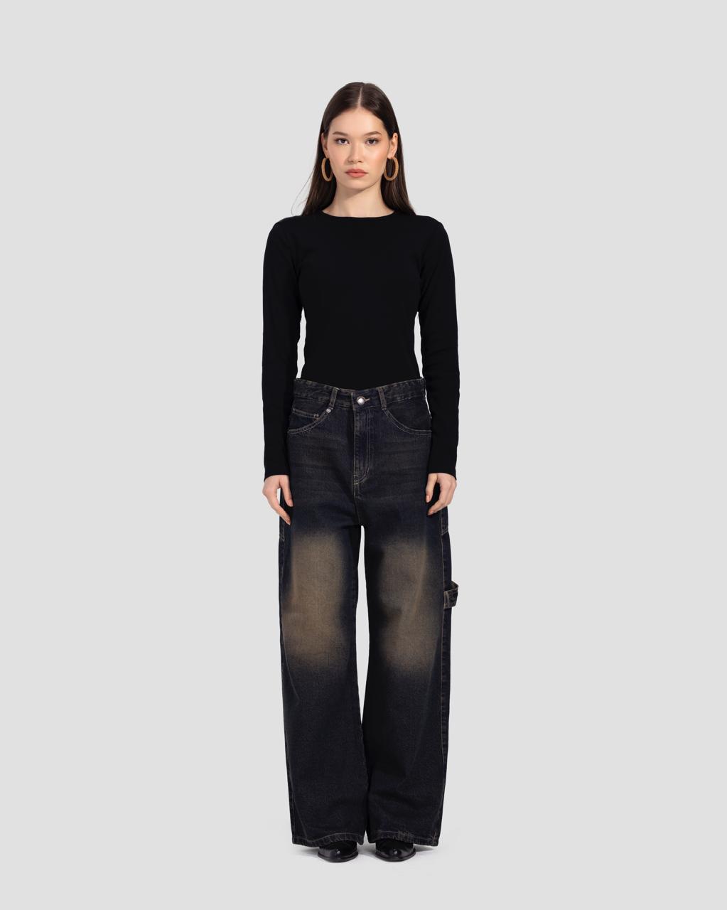 Denim Washed Baggy Pants - Black