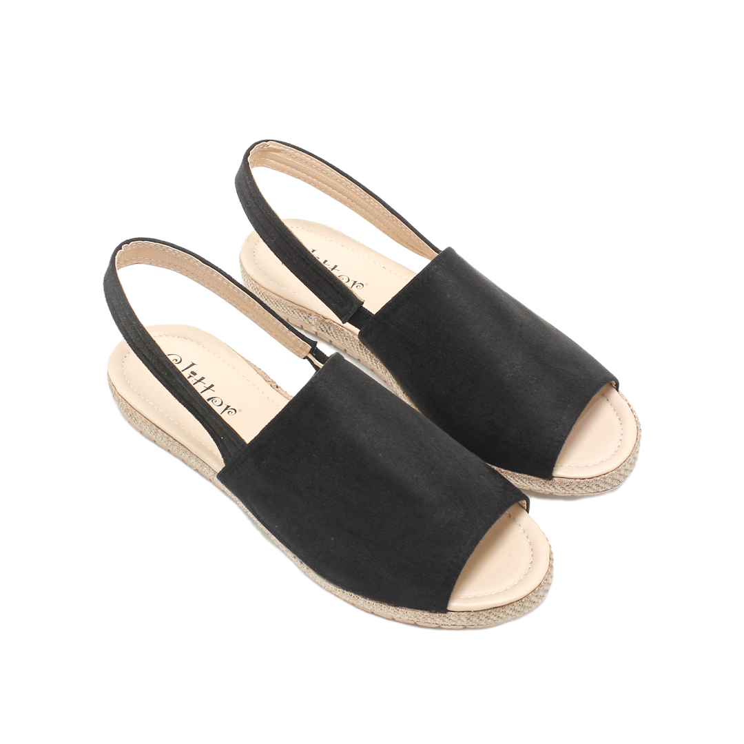 Suede Slingback Flat Sandals – Black