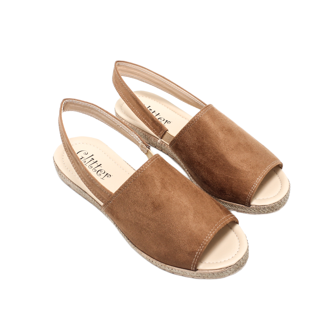 Suede Slingback Flat Sandals – Light Brown
