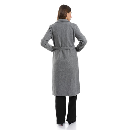 Turn Down Collar Wrap Coat With Adjustable Belt