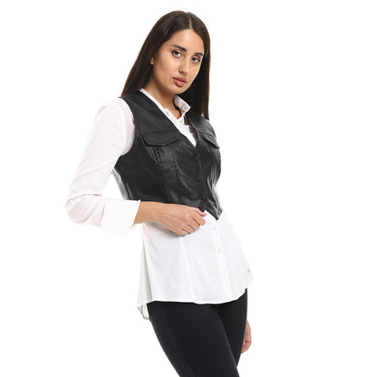 Casual Stitched Pattern Leather Vest