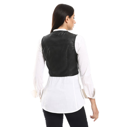 Casual Stitched Pattern Leather Vest