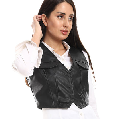 Casual Stitched Pattern Leather Vest