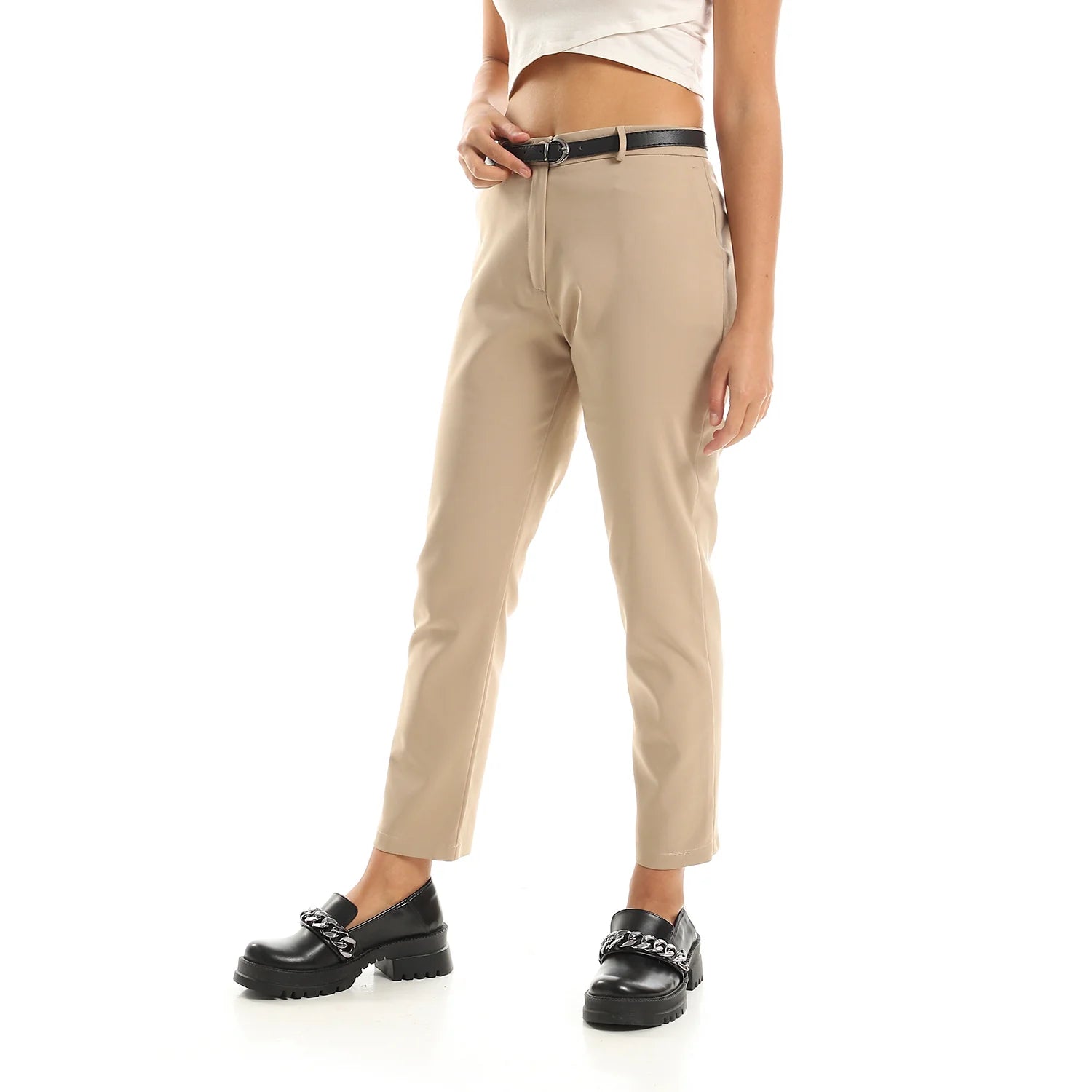 High-Quality Plain Slim-Fit Pants - Beige