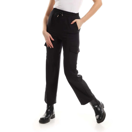 Two Side Pockets Buttoned Black Pants