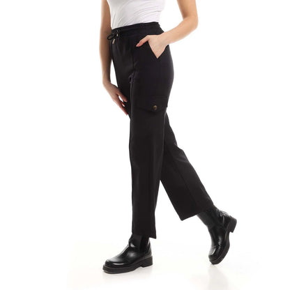 Two Side Pockets Buttoned Black Pants