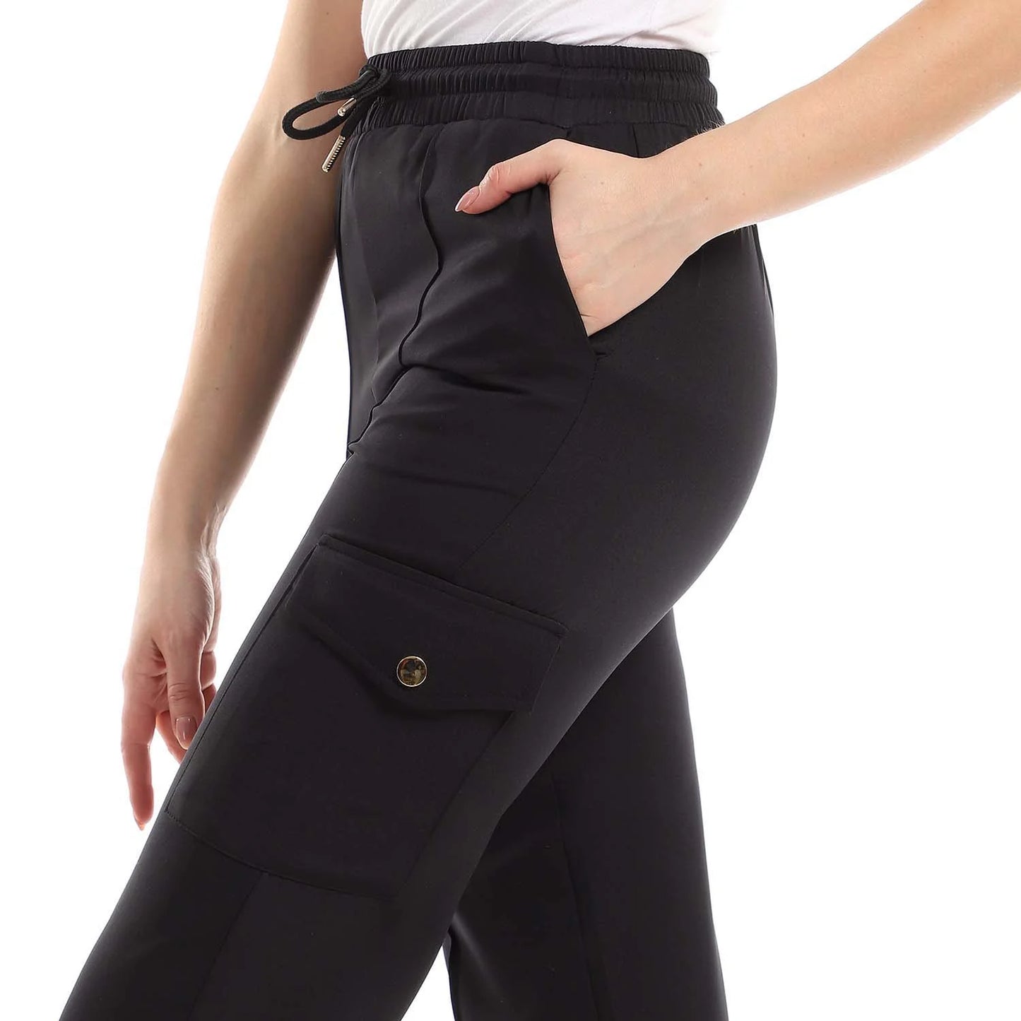 Two Side Pockets Buttoned Black Pants