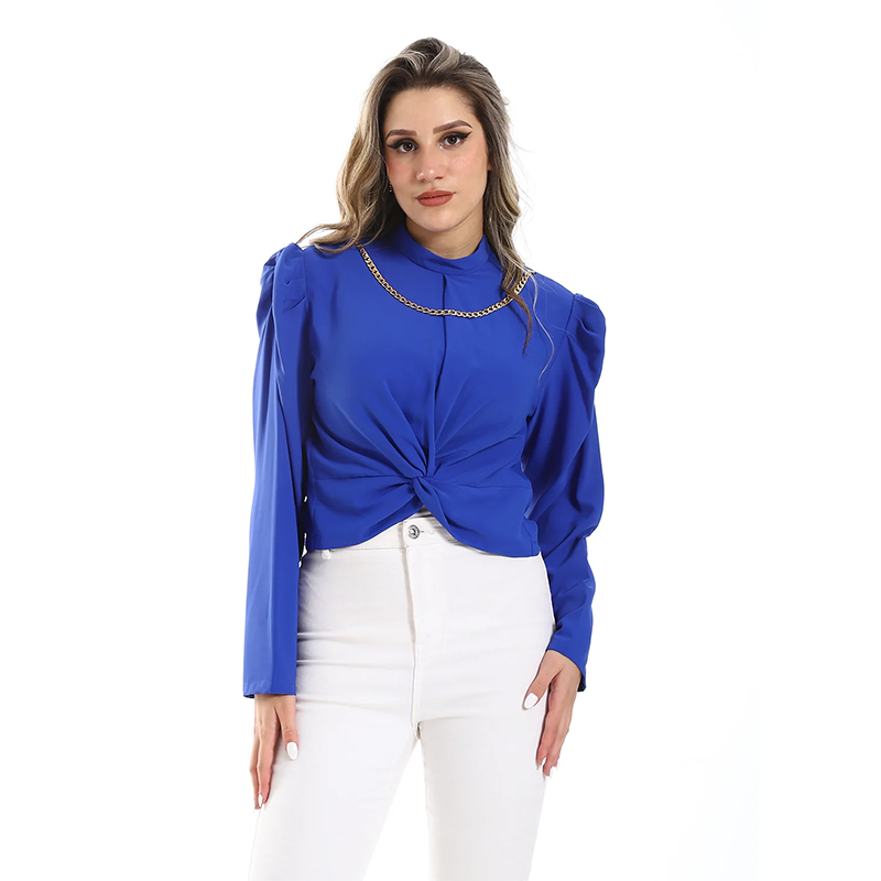 Rayon Knotted Blouse - Blue