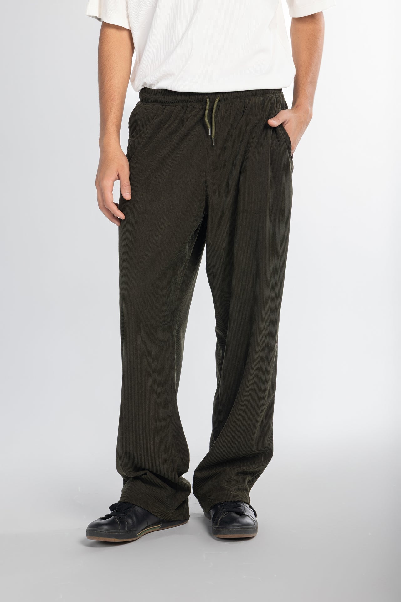 Corduroy Wide Leg Pants – Olive Green